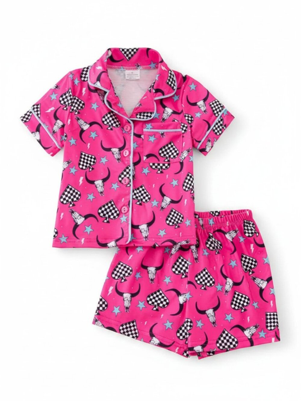 Girls Bull Skull Western Pajama Set Fuchsia Small